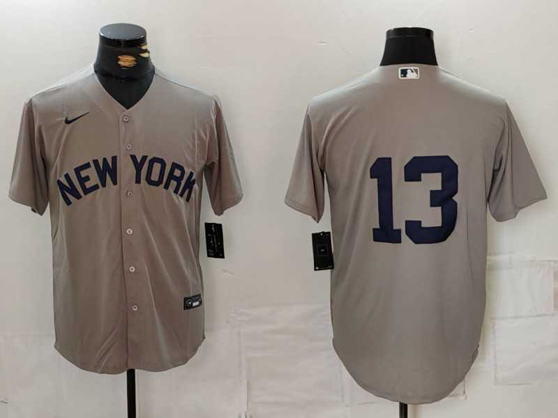 Mens New York Yankees #13 Jazz Chisholm Jr Grey Cool Base Stitched Jersey